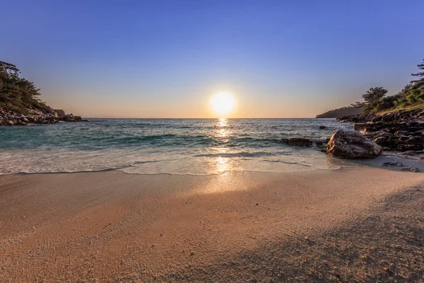 Salida Del Sol Playa Mármol Playa Saliara Islas Tasos Grecia —  Fotos de Stock