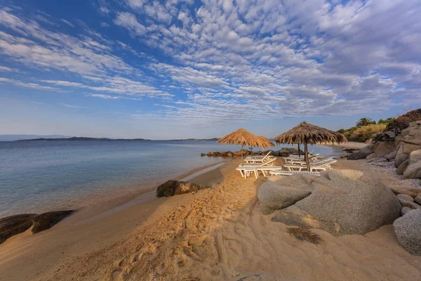 Zonsopgang Het Strand Buurt Van Ouranoupolis Stad Chalkidiki Griekenland — Stockfoto