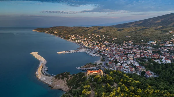 Luchtfoto Van Limenaria Stad Haven Thassos Island Griekenland — Stockfoto