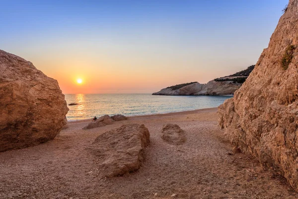 Pôr Sol Praia Porto Katsiki Lefkada Grécia — Fotografia de Stock