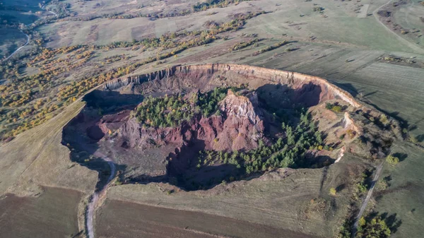 Cratera Vulcânica Aldeia Racos Condado Brasov Transilvânia Roménia Vista Aérea — Fotografia de Stock