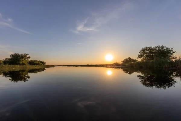 Tramonto Nel Delta Del Danubio Romania Europa — Foto Stock