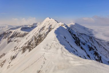 Kışın Moldoveanu tepe. Fagaras dağlar, Romanya