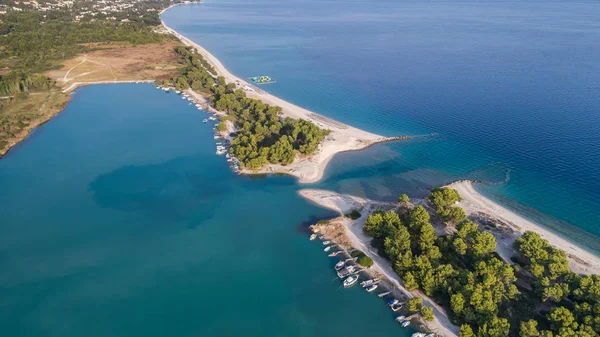 Letecký Pohled Glarokavos Pláže Poloostrově Kassandra Chalkidiki Řecko — Stock fotografie