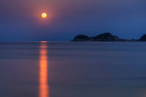 Full Moon Super Moon Star Seascape Night Skies Thassos Island Stock Photo