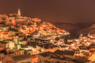 Sassi di Matera geceleri. İtalya