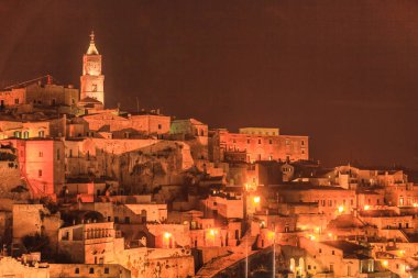 Sassi di Matera geceleri. İtalya