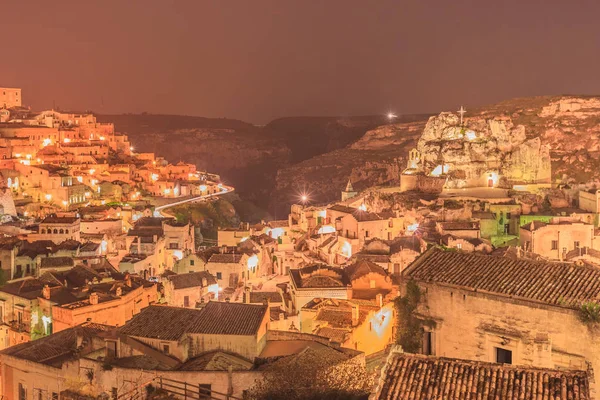 Sassi di Matera at night. Italy — Stock Photo, Image