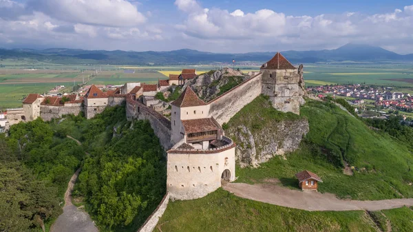 Letecký pohled na pevnost Rasnov Rumunsko — Stock fotografie