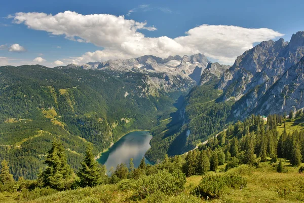 Vista Desde Zwieselalm Hacia Valle Gosau Con Lago Gosau Cordillera — Foto de Stock