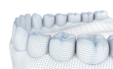 Ağız sakızı ve dişler. Tel 3d model illüstrasyon