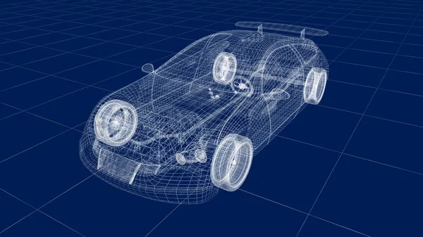 透明な車のデザイン ワイヤー Model イラスト 自分の車のデザイン — ストック写真