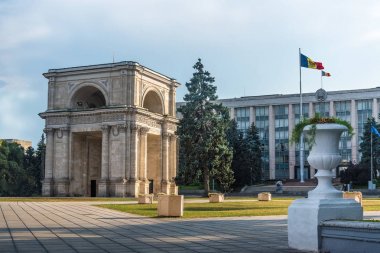The Triumphal Arch. Famous place in Chisinau city, Moldova. clipart
