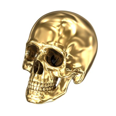 Beyaz üzerinde altın insan kafatası 3d çizim