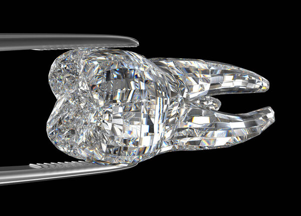 Molar tooth made form diamond material. 3D illustration concept