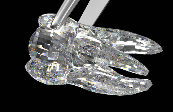Molar tooth made form diamond material. 3D illustration concept