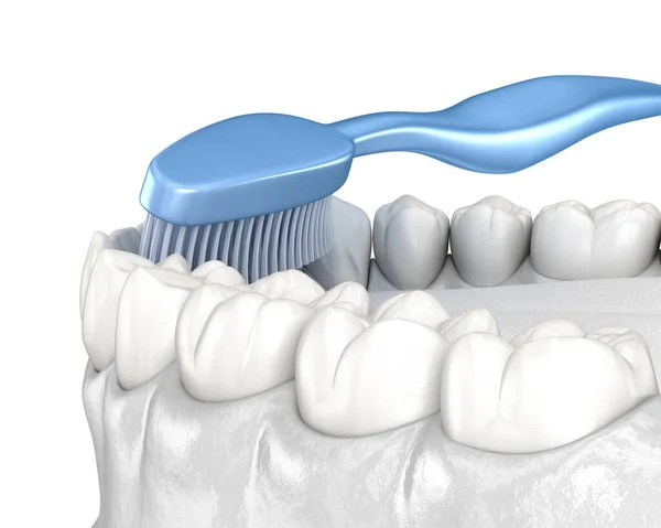Diş Fırçası Temizleme Dişleri Beyaza Izole Edilmiş Ağız Hijyeninin Tıbbi — Stok fotoğraf