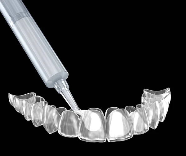 歯のホワイトニングキットは 調整にゲルを追加します 3Dイラストのコンセプト — ストック写真
