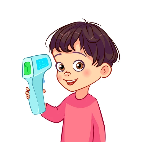 Mesure Température Corporelle Avec Thermomètre Numérique Sans Contact Enfant Mesure — Image vectorielle