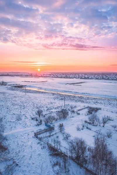 The sun early in the morning at dawn in winter