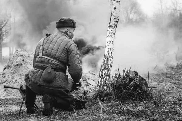 Soldier with a red army machine gun during World War 2