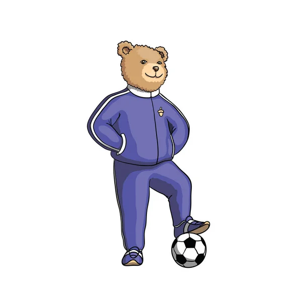 Bärenspieler Trat Fuß Auf Fußballball Charakter Isoliert Auf Weißem Vektor — Stockvektor