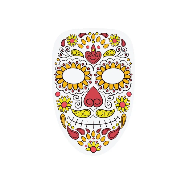 Colorido Día Máscara Cráneo Los Muertos Con Ornamento Floral Patrón — Vector de stock