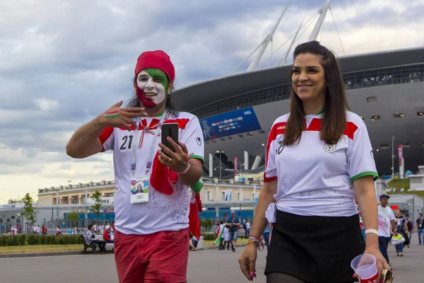 St. Petersburg, Rusya Federasyonu - 15 Temmuz 2018: İran futbolseverleri Stadium 