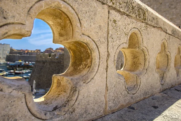 Vista Dubrovnik Ciudad Vieja Paredes Piedra Mar Barcos Con Yates — Foto de Stock