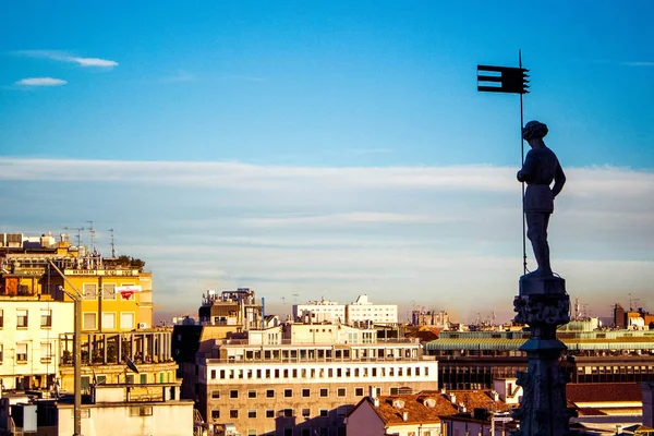 Vista Aérea Panorámica Milán Centro Ciudad Desde Techo Catedral Gótica — Foto de Stock