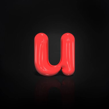 Parlak kırmızı boya U harfi küçük siyah arka plan üzerinde 3d render illüstrasyon izole kabarcık