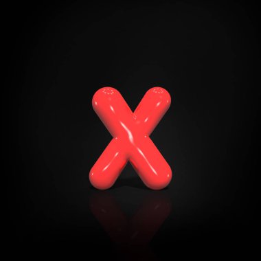 Parlak kırmızı boya siyah arka plan üzerinde 3d render illüstrasyon izole kabarcık mektup X küçük