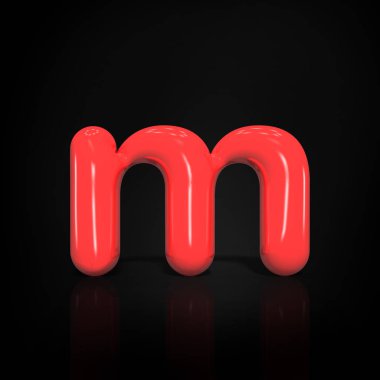 Parlak kırmızı boya siyah arka plan üzerinde 3d render illüstrasyon izole kabarcık mektup M küçük