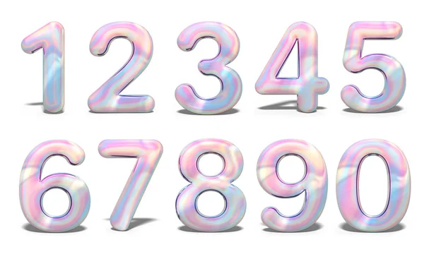 Set Colorful Set Numbers Holographic White Background Geometric Font Celebration — Stock Photo, Image