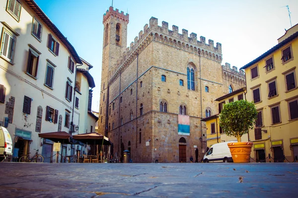 Vista Panorámica Del Famoso Palazzo Vecchio Casas Antiguas Calles Adoquinadas — Foto de Stock