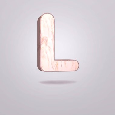 Soyut 3D büyük harf L pembe mermer. Modern fontta gerçekçi alfabe, izole gri arka plan. Vintage poster. Sanat tasarımı. 3B işleme