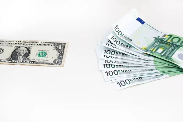 Blue euro dollar money banknotes. Money savings concept. Euro cash on white background.