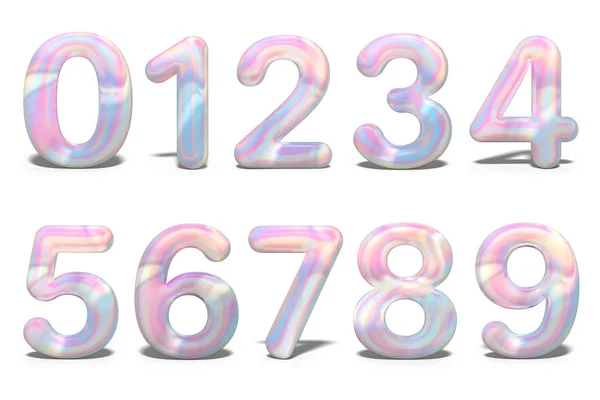 Set Met Kleurrijke Set Getallen Holografische Witte Achtergrond Geometrisch Lettertype — Stockfoto