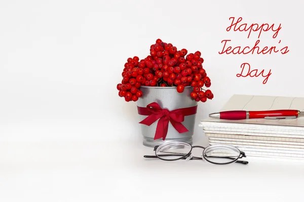 Carte Vœux Bonne Journée Enseignant Bouquet Cendres Rouges Montagne Pot Image En Vente