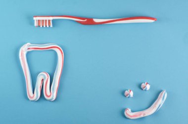 Diş fırçası ve mavi renkli diş macunu