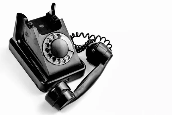 Vintage Zwarte Telefoon Met Een Headset Opgerolde Kabel — Stockfoto