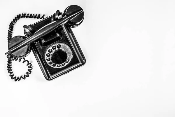 Telefone Preto Vintage Com Fone Ouvido Cabo Enrolado — Fotografia de Stock