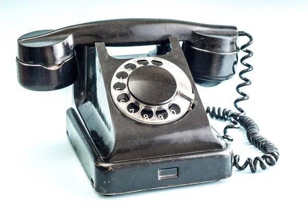 Vintage Svart Telefon Med Headset Och Lindad Kabel — Stockfoto