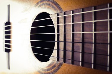 Klasik gitar. Eski klasik gitar naylon dizeleri ile. Eski akustik gitar.