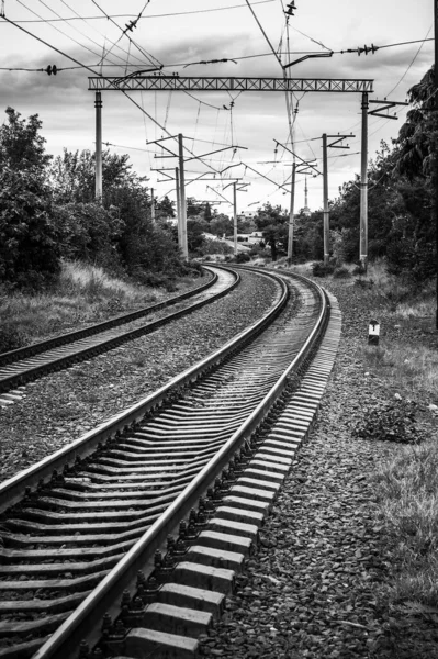 Parallel Railway Lines Black White — Stock Photo, Image