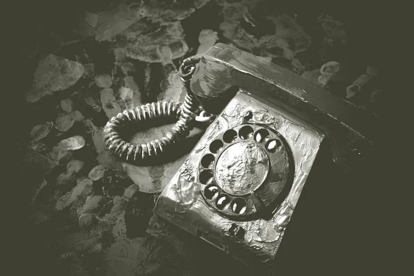 Vintage Vezetékes Telefon Fekete Fehér Elmosódott Retro Tárcsázó Telefon Elvont — Stock Fotó