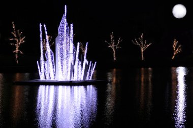 Bir icedecoration ve suya yansıtan bir ay