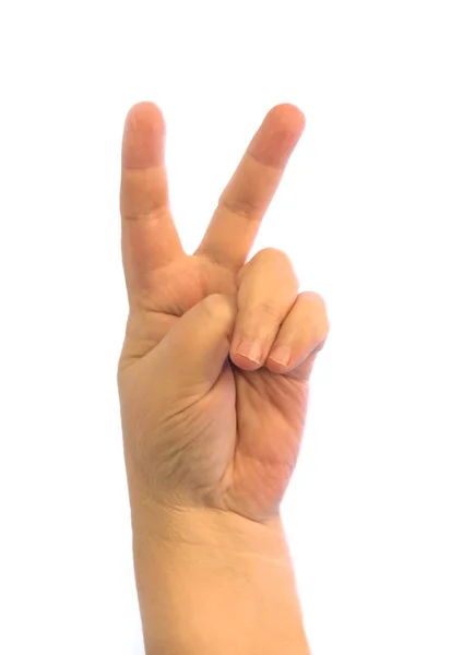 Hand Mit Fingern Zeigt Siegeszeichen — Stockfoto
