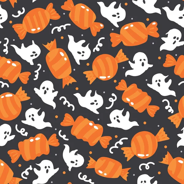 Modello Semplice Con Illustrazioni Tradizionali Halloween Disegnate Mano Caramelle Fantasmi — Vettoriale Stock
