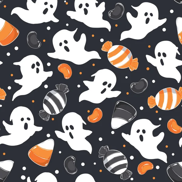 Modello Semplice Con Illustrazioni Tradizionali Halloween Disegnate Mano Caramelle Fantasmi — Vettoriale Stock